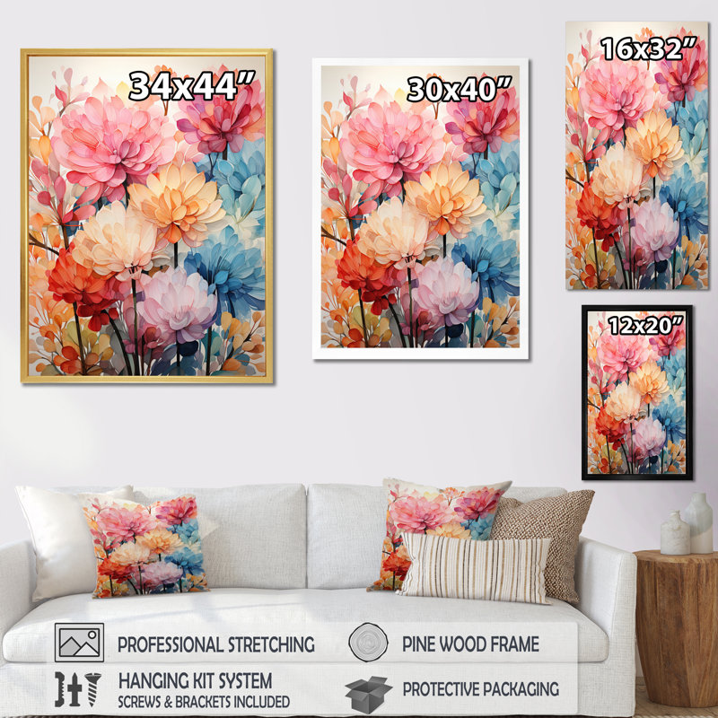 Multicolore Ferns Field I, reproduction d'art sur toile, Encadrement doré, H 32 po x l 24 po x P 1 po