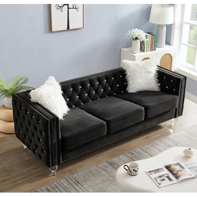 83" Velvet Square Arm Sofa