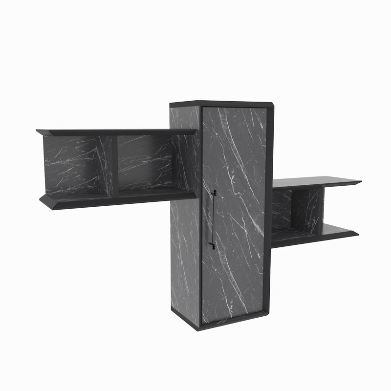 Olida Modern Wallshelf with a Cabinet, Bendire Marble/Black