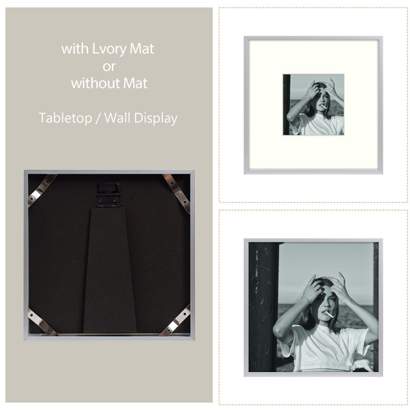 Drennon Metal Picture Frame, Photo Frames or Table Top and Wall Mounting, 8" x 8", Silver