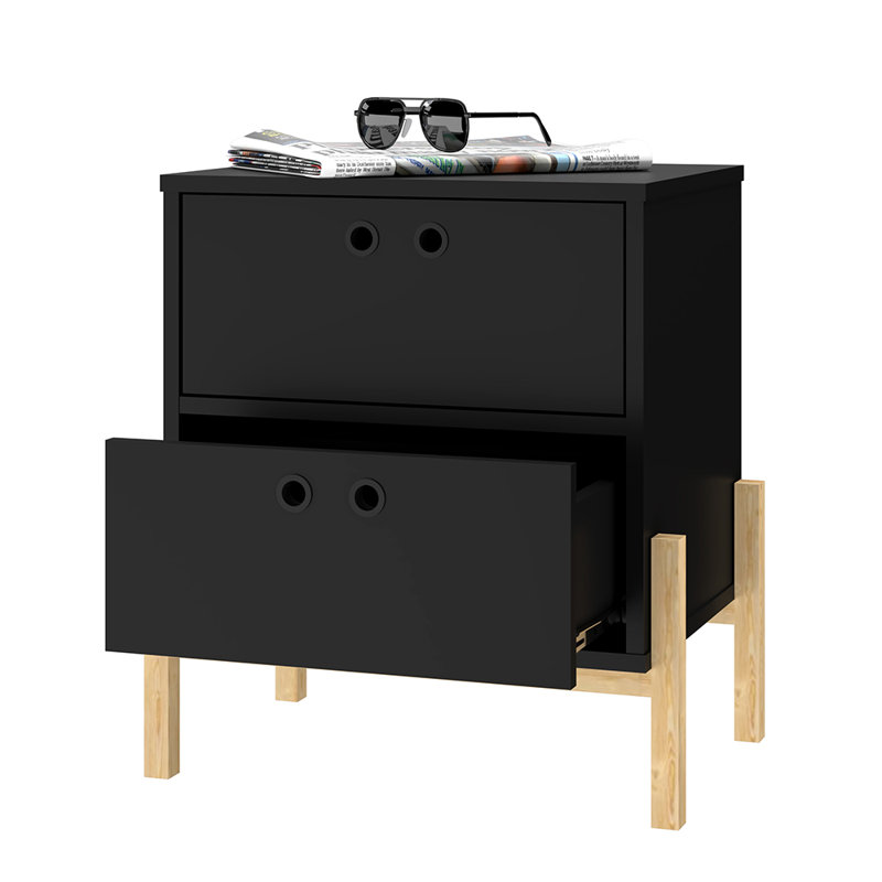 Sasun 50cm W Manufactured Wood Bedside Table, Black