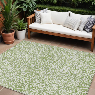Tapis lavable intérieur et extérieur vert et ivoire 10 pi x 14 pi