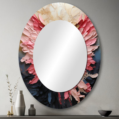 Ailes d'ange roses et dorées - décor de miroir mural ovale rose