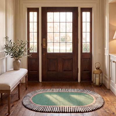 Oval Striped Wool Hand Tufted Area Rug