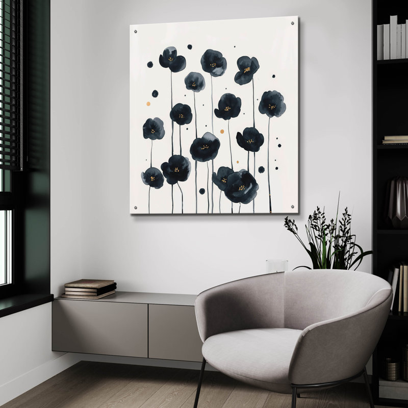  «Black Poppies» par Svetlana Aleynikova, art mural en verre acrylique, 36 po x 36 po