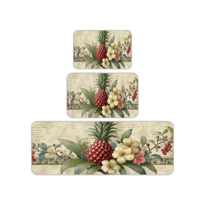 Ensemble de 3 tapis de cuisine rétro à motif floral ananas pour cuisine et salon