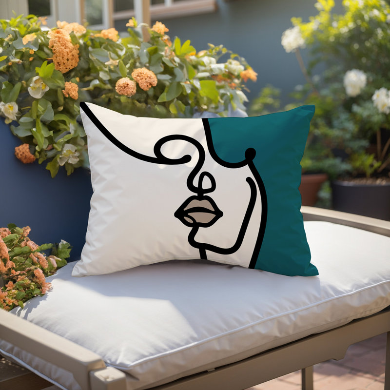 Coussin lombaire réversible intérieur / extérieur Jai Abstract, H 18 po x l 25 po, Émeraude