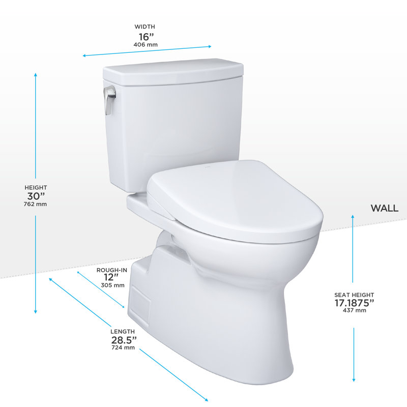 Vespin® II 1 GPF Elongated Floor Mounted Two-Piece Toilet (S7A Bidet Seat Included) with Auto Flush