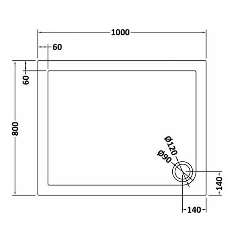 Standard Shower Tray - Slate Grey, 40mm H x 800mm W x 1000mm D, Corner