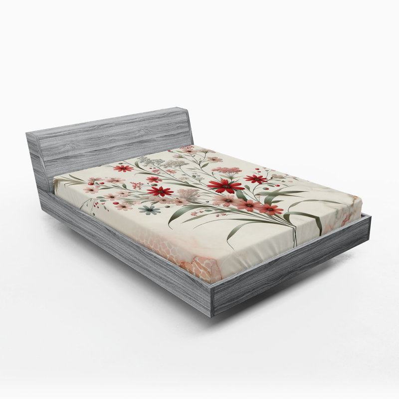 Microfiber Floral Fitted Sheet, California King Fitted Sheet