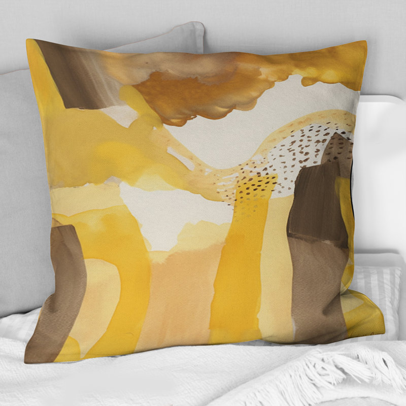 Coussin décoratif moutarde jaune à motif de rêves rétro aquarelle I