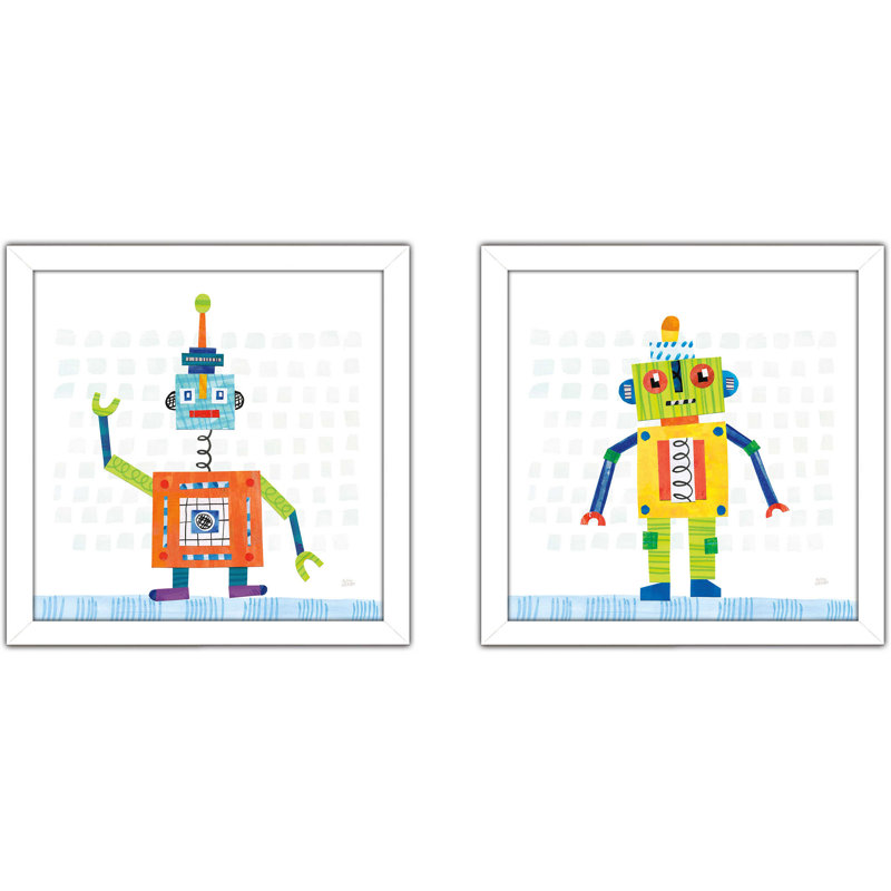 «Robot Party III on Squares», ensemble de 2 pièces encadrées, H 16,5 po x l 33 po, Sans mat