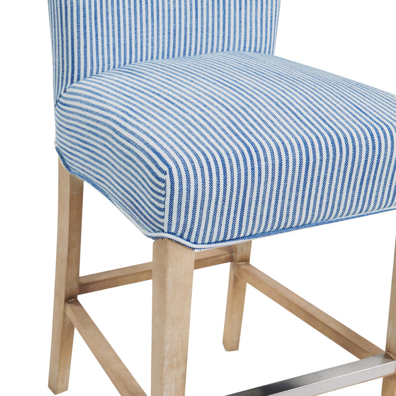 Zyaire Upholstered Counter Stool with Solid Wood Frame, Counter Stool (26.5" Seat Height), Blue Stripe