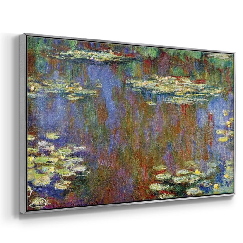 Nymphéas, 1906 - Reproduction sur toile flottante, H 27 po x l 41 po x P 2 po, Encadrement argenté