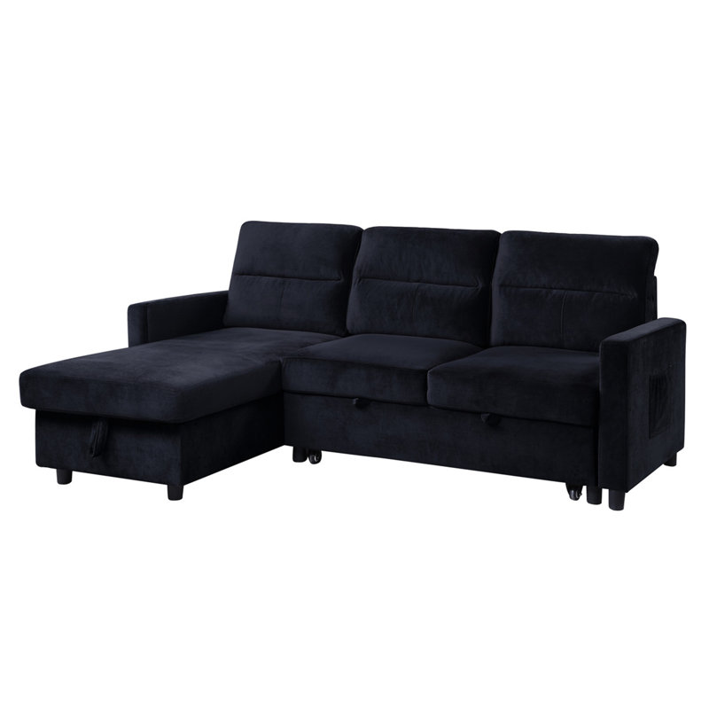 Ivy 81.5"  Velvet Reversible Sleeper Sectional Sofa With Storage Chaise And Side Pocket