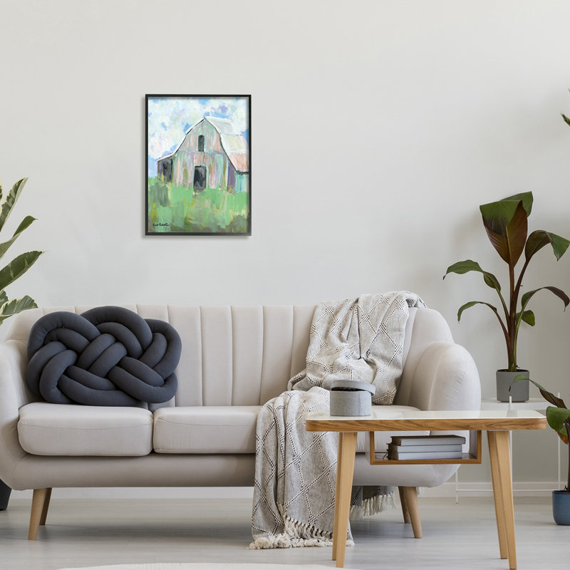 Grange champêtre, H 16 po x l 16 po x P 1,5 po, Giclée encadrée noir minuit