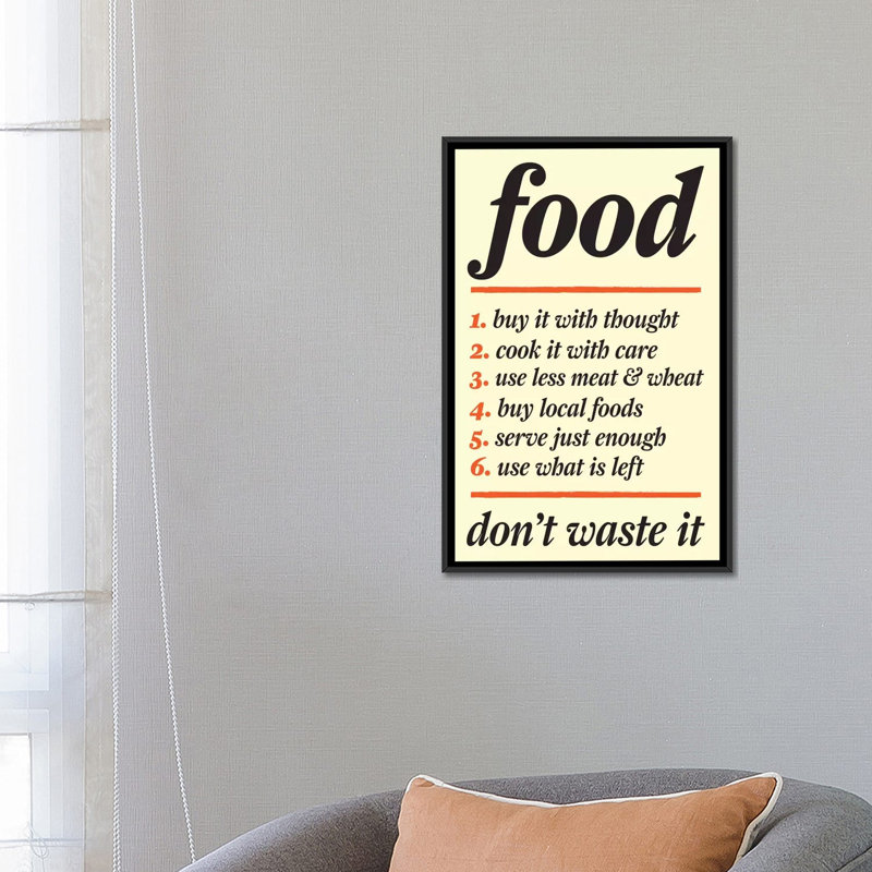 Art textuel sur toile, "not gaspilled food" Kitchen, H 26 po x l 18 po x P 1,5 po, Toile avec cadre flottant noir