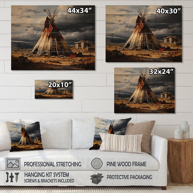 Tipi amérindien embrassant la tradition sur bois, H 10 po x l 20 po x P 0,78 po