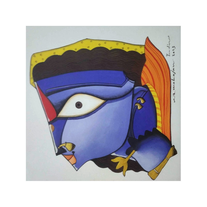 Déesse Durga Face | Acrylique sur papier | Par Arvind Mahajan