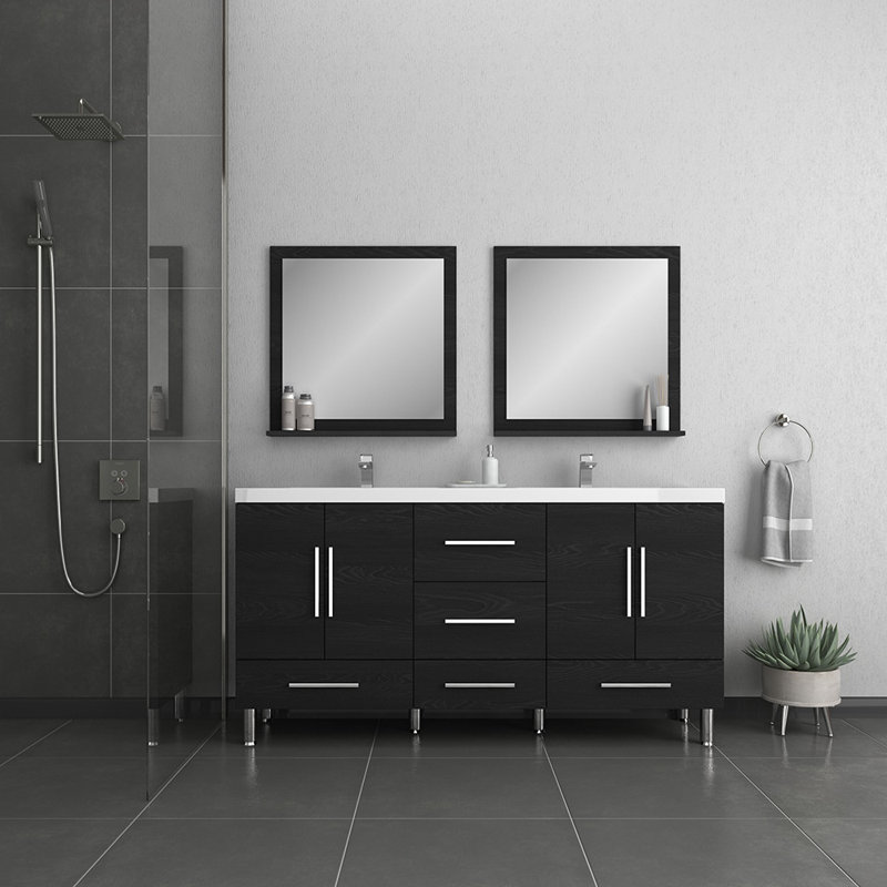 Meuble-lavabo double autoportant 72 po avec plateau Ripley, Noir