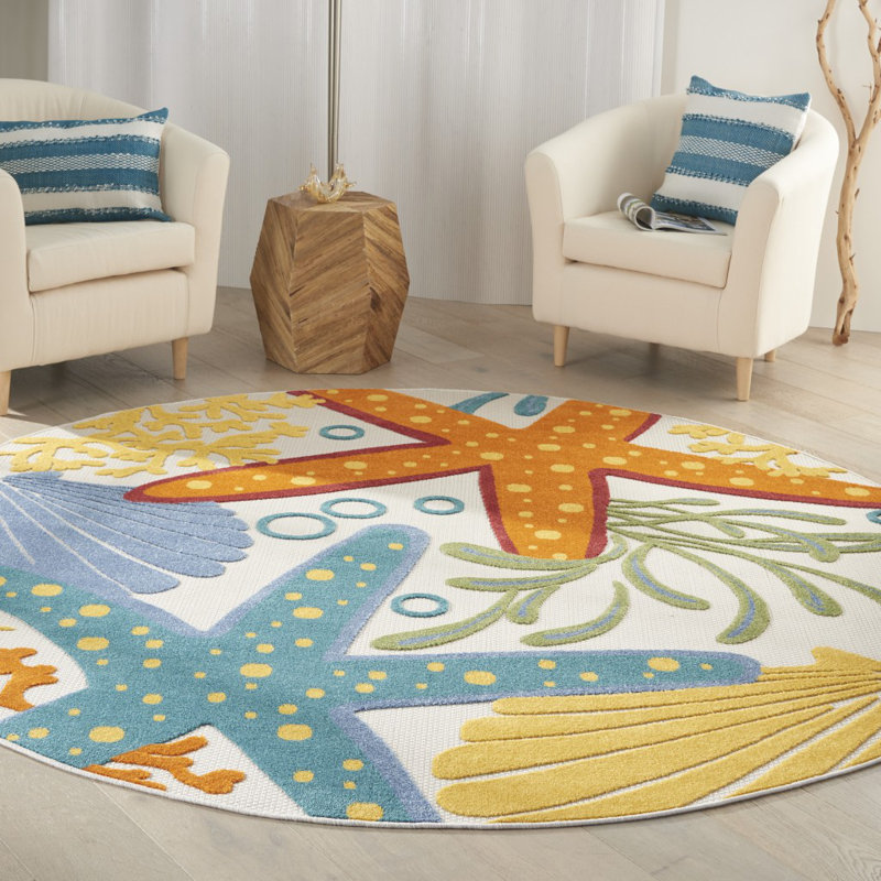 Tapis intérieur / extérieur tissé à la machine avec envers antidérapant A Advik, Rond 7 pi 10 po