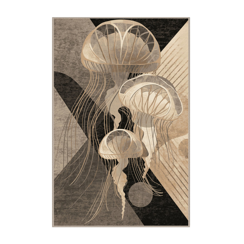 Tapis art déco lavable à la machine Pantelia, 7 x 9