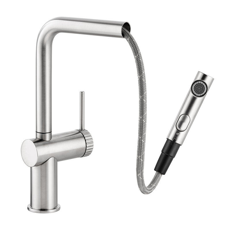 Abode Fraction Single Lever Pull Out Spray Tap, Brushed Nickel