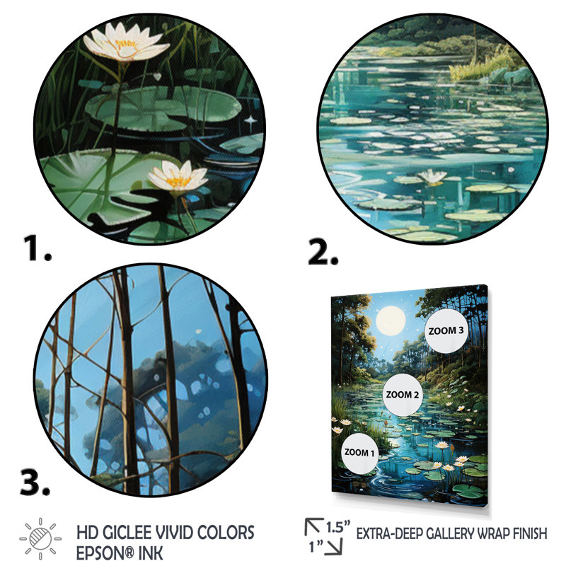 «Colaizzo Countryside Lily Pond Patchwork II», reproduction sur toile, Cadre photo noir, H 20 po x l 12 po x P 1 po