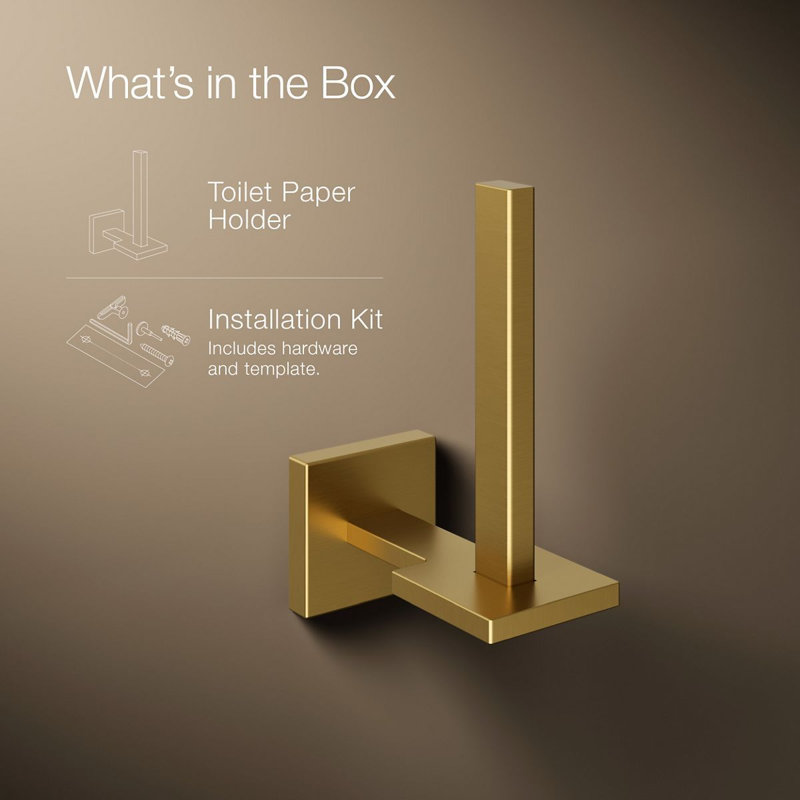 Square Vertical Toilet Tissue Holder, Vibrant Brushed Moderne Brass