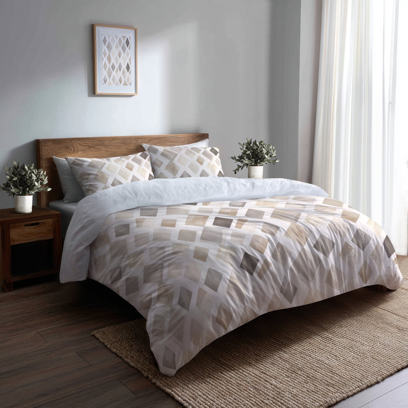 Ensemble de literie moderne 3 pièces - Ensemble de housse de couette et de coussin géométrique à losanges doux