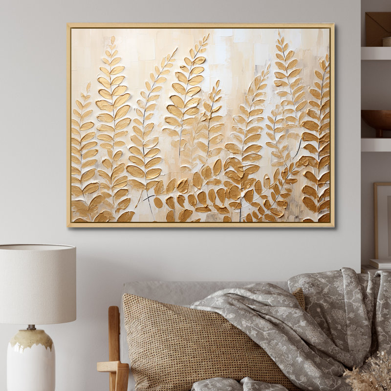 Fougères dorées, escapade silencieuse sur toile, Cadre naturel flottant, H 24 po x l 32 po x P 1 po