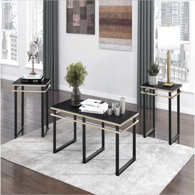 Ensemble de tables basses et tables de bout noires 3 pièces Tables de bout en verre trempé