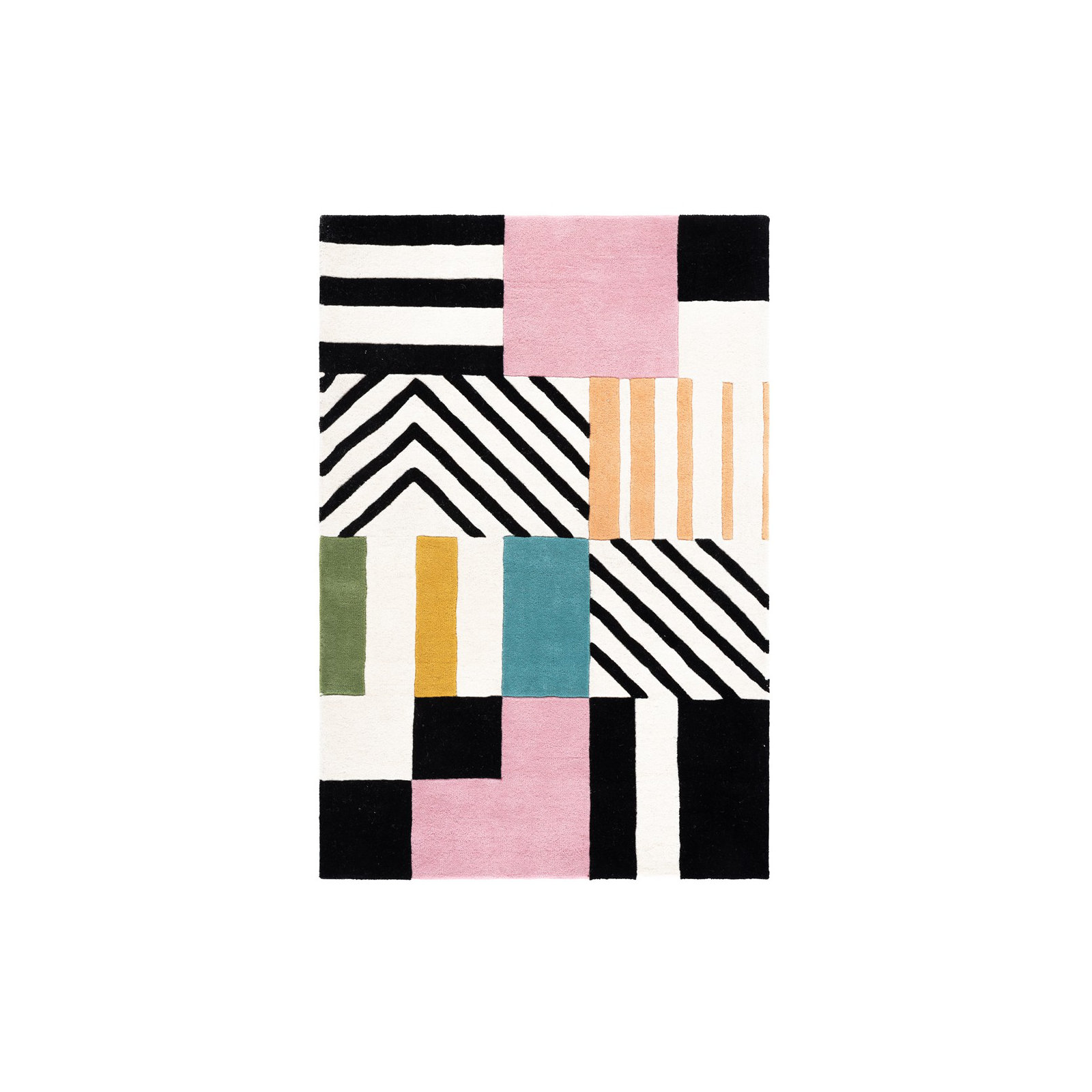 Tripoli Hand Tufted Wool Ivory/Black/Pink Rug, Rectangle 5' x 8'