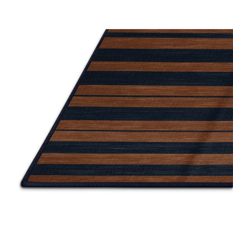 Tapis gris à rayures horizontales lavable à la machine, Rectangle 7 pi x 9 pi