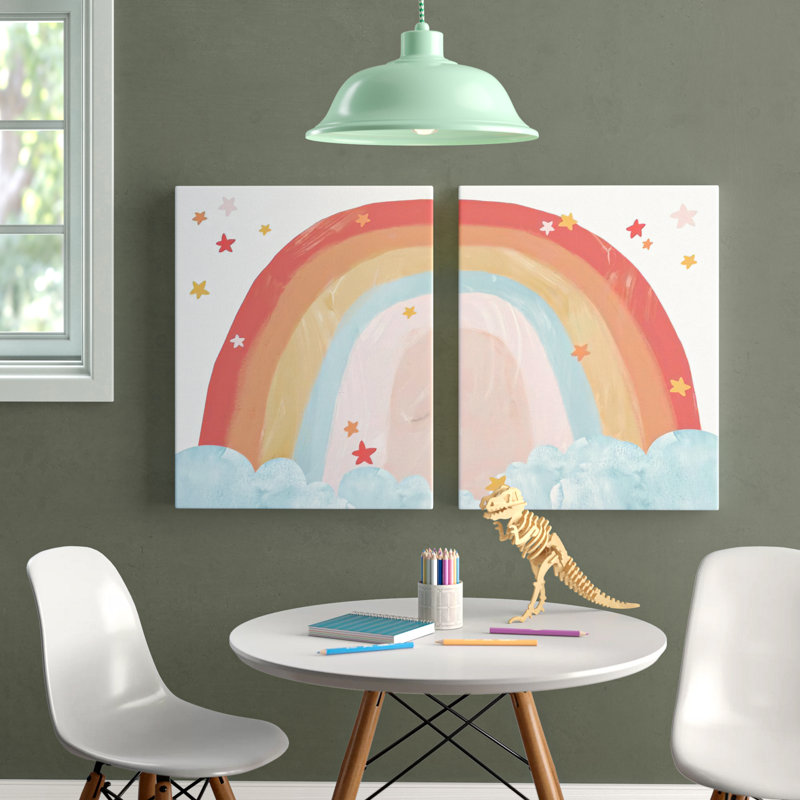 «Duckworth Rainbow Stars», ensemble de 2 peintures murales par Daphne Polselli, Toile tendue, H 20 po x l 16 po x P 1,5 po