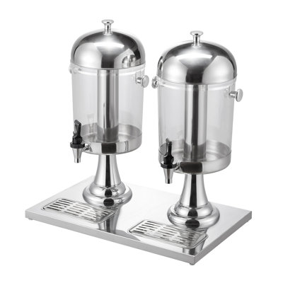 Ensemble de deux distributeurs de boissons avec robinets et bacs d'égouttement, capacité de 2,1 gallons chacun, distributeurs en acier inoxydable et en plastique pour les fêtes et usage commercial