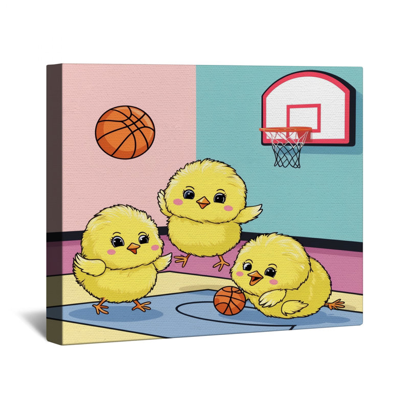 Adorables jolies filles jouant au basketball sur toile tendue en plusieurs tailles, 16 po x 20 po