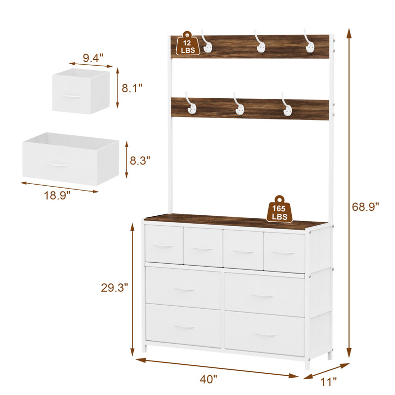 69" Freestanding Wardrobe Closet with 8 Fabric Drawers & 6 Double Hooks, Storage Organizer, White/Brown
