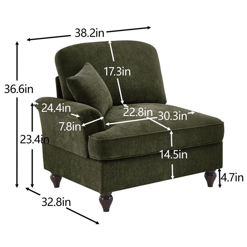 Sofa LSF Chenille W/1 Pillow -Green, Green