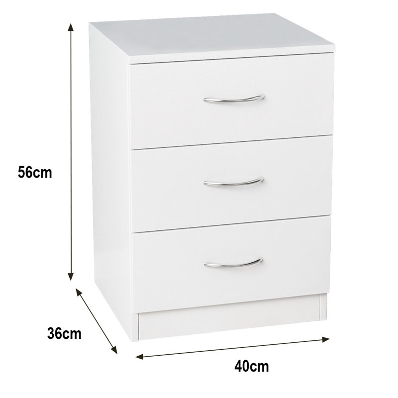 Deloni 3 Drawer 40Cm W Chest of Drawers Nightstand Bedside Cabinet, White