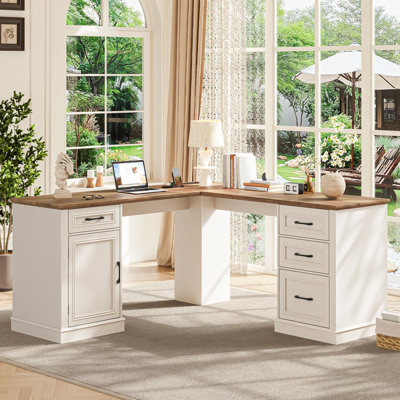 Farmhouse 59" L-Shaped Executive Desk With Drawers