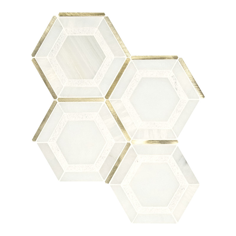 Artemis Hexagon 10 in. x 12 in. Stone Metal Blend Mosaic Wall Tile, Venetian Oro