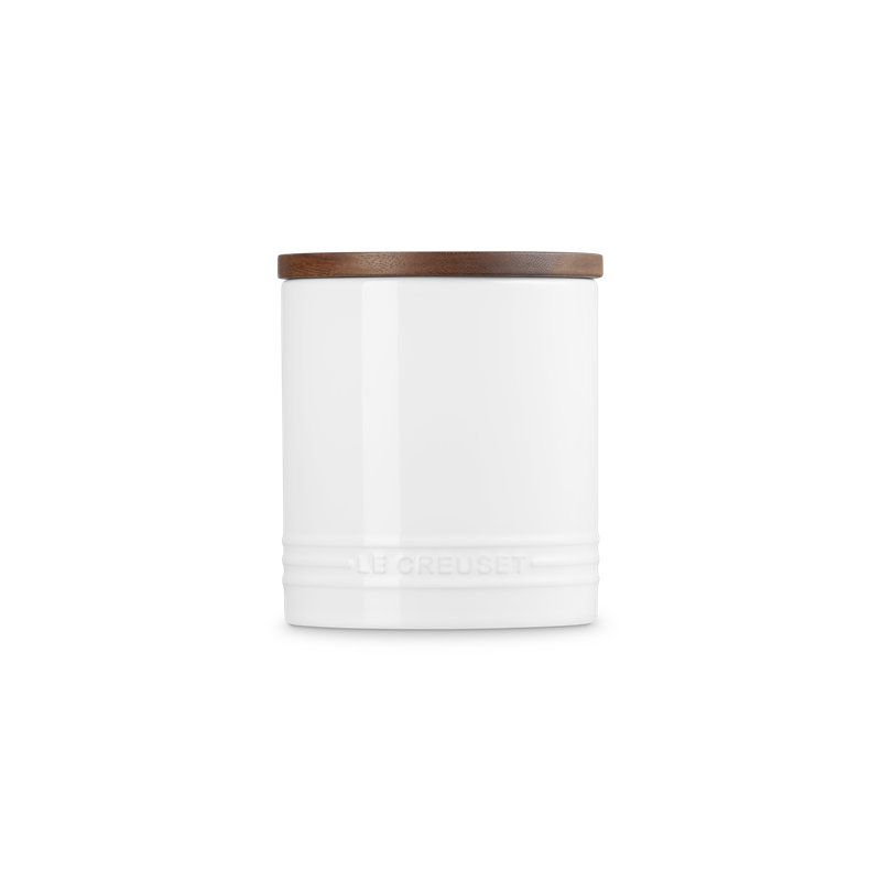 Le Creuset Stoneware Signature Canister With Wood Lid, 1.2 Qt., Marseille, White