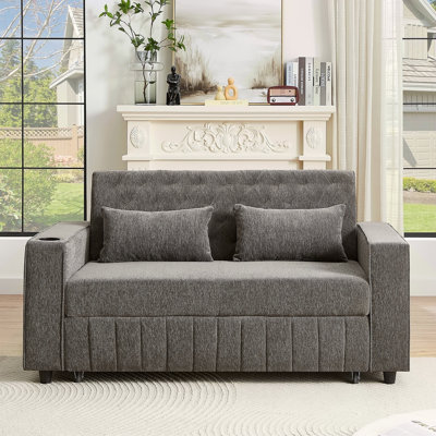 61.4" Pull-Out Sofa Bed Convertible Couch Loveseat Sofa Modern Sleeper Sofa With Adjustable Backrest For Living Room