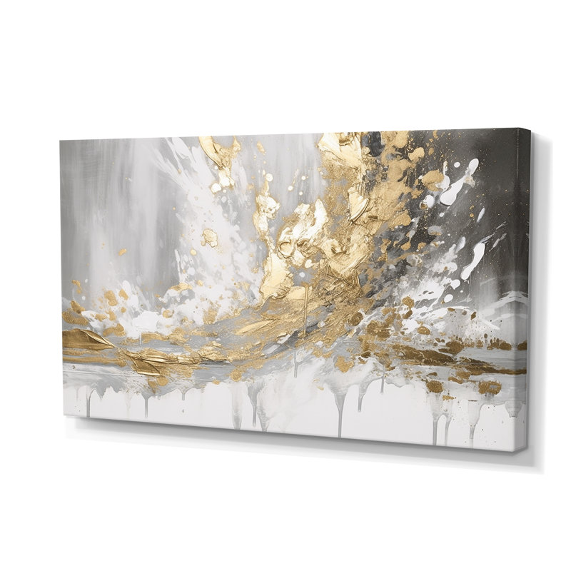 «Gold and White Collusion Abstract», art mural abstrait sur toile