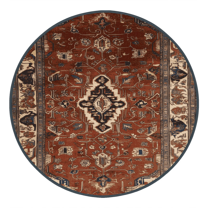 Machine Washable Persian Brown Area Rug, Round 5'