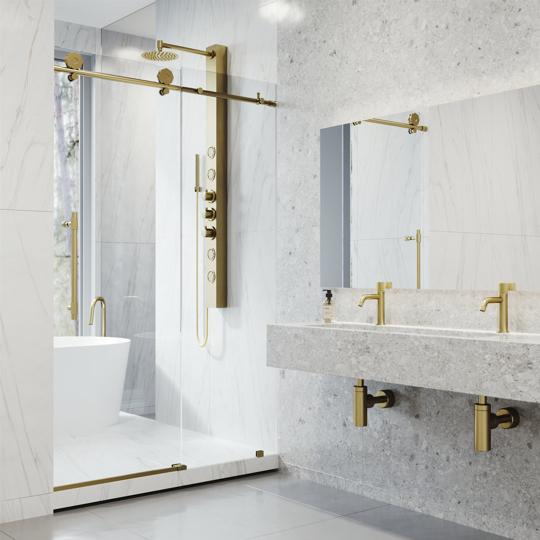 Elan Hart 68-72" W x 76" H Sliding Frameless Shower Door with 3/8" Clear Glass VIGO