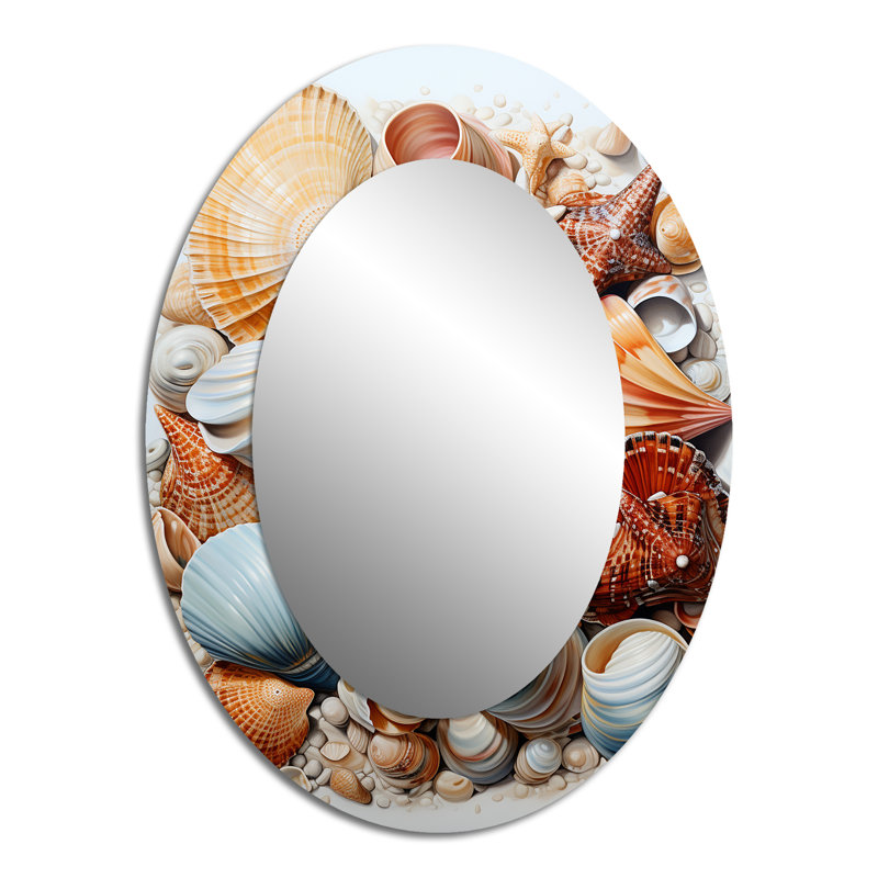 Beach Beach Seashell Beauty III - Grand miroir mural ovale sur métal, 40 po x 30 po