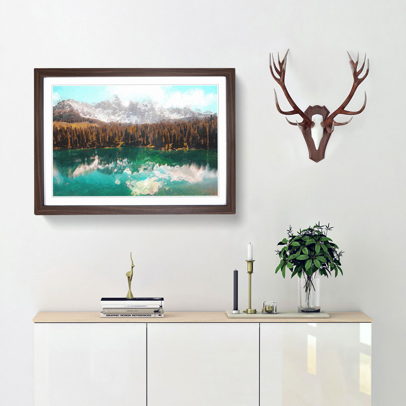 Mountain View Reflection - Picture Frame Graphic Art Print, 62cm H x 87cm W x 2cm D, Walnut Framed