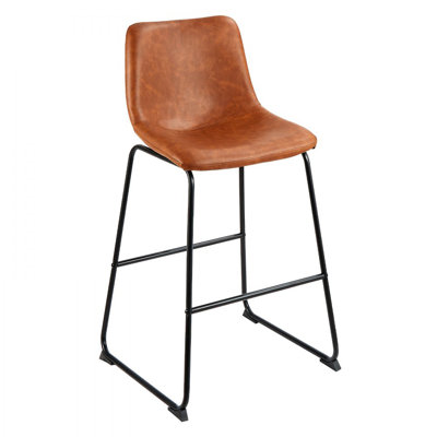 Bar Stool, 26 inch Counter Height Stools, Modern PU Leather Counter Barstool with Backrest, Metal Legs, Easy Assembly Armless Bar Chair, Island Barstool for Kitchen, Dining Room, Brown